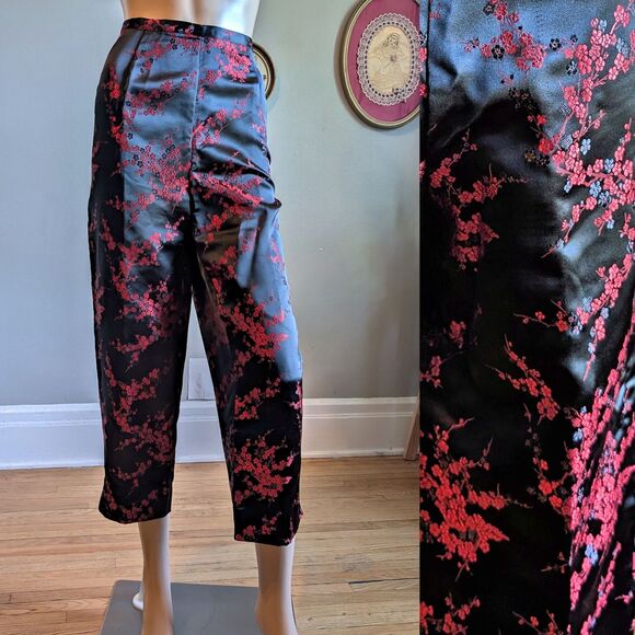 Vintage Y2K Uniform Paul Richard Satin Pants Floral Embroidery High Rise 10P - Picture 1 of 11
